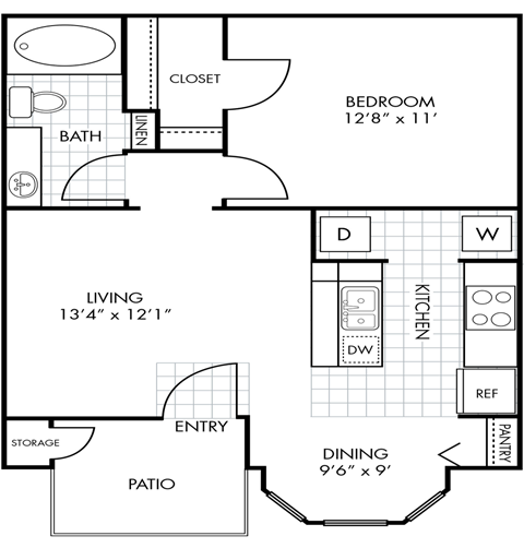One Bedroom One Bathroom Floorplan 621